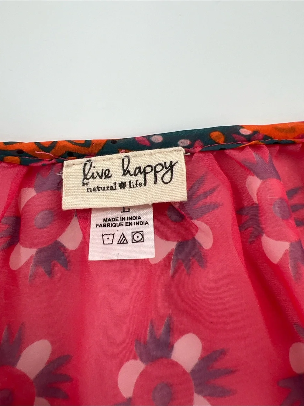 Natural Life Floral Peasant Blouse sheer lightweight breezy resort vacation L - Picture 3 of 8
